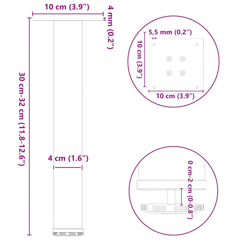 Nogi do stolika kawowego 4 szt. Białe 30-32 cm Stal