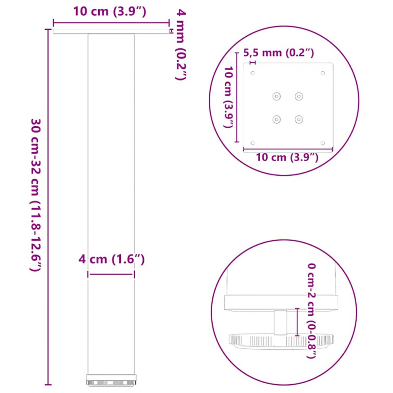 Nogi do stolika kawowego 4 szt. Naturalna stal 30-32 cm Stal