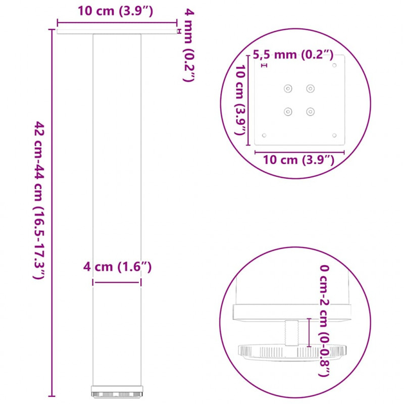 Nogi do stolika kawowego 4 szt. Antracyt 42-44 cm Stal
