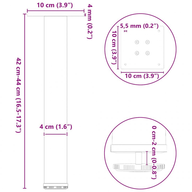 Nogi do stolika kawowego 4 szt. Naturalna stal 42-44 cm Stal