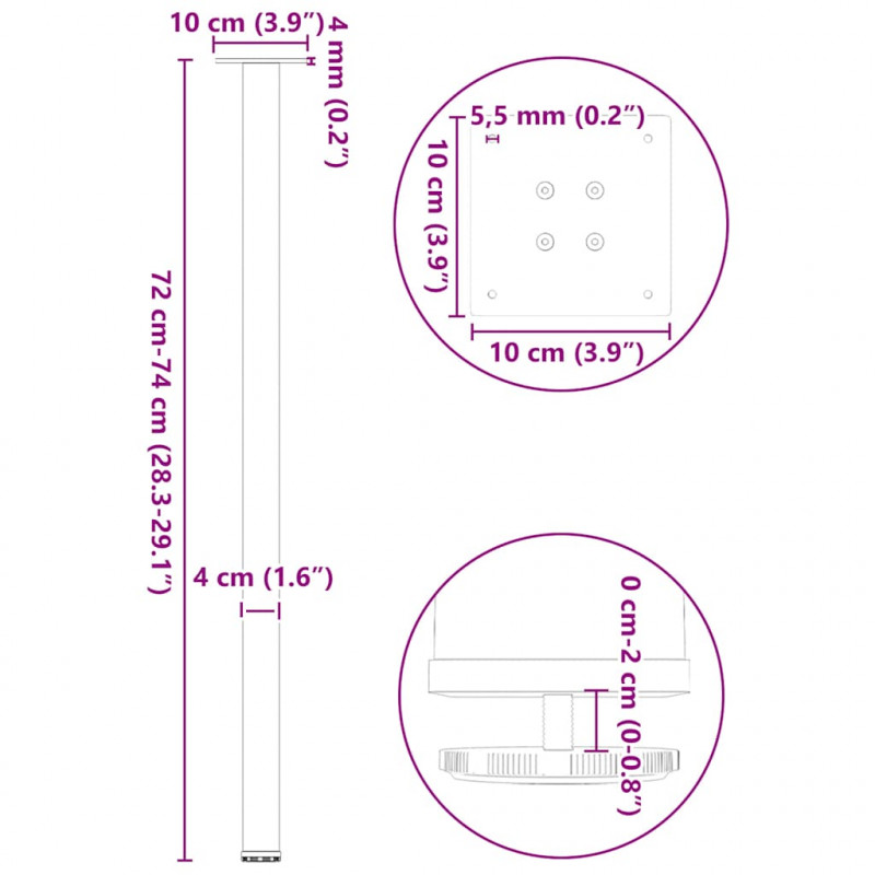 Nogi do stołu konsolowego 4 szt. Czarne 72-74 cm Stalowe