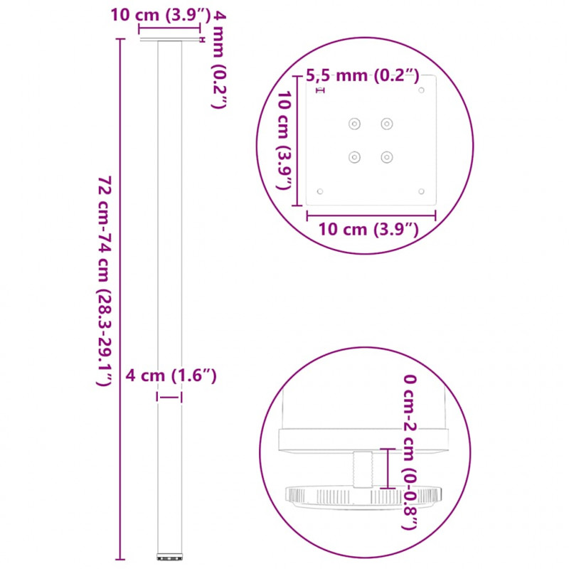 Nogi do stołu konsolowego 4 szt. Naturalna stal 72-74 cm Stal
