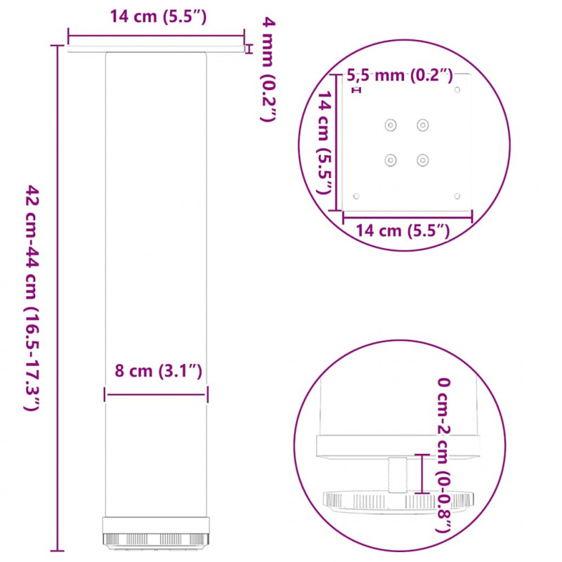 Nogi do stolika kawowego 4 szt. Czarne 42-44 cm Stalowe
