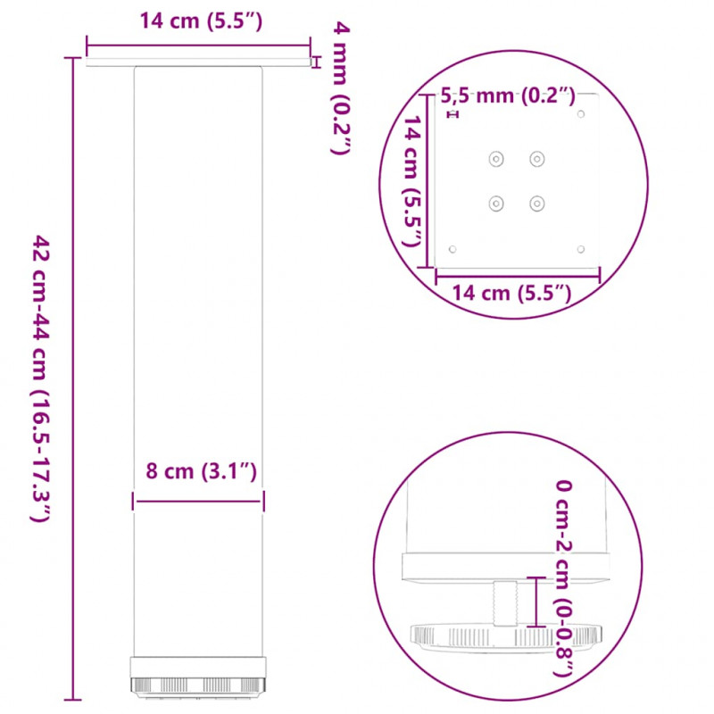 Nogi do stolika kawowego 4 szt. Antracyt 42-44 cm Stal