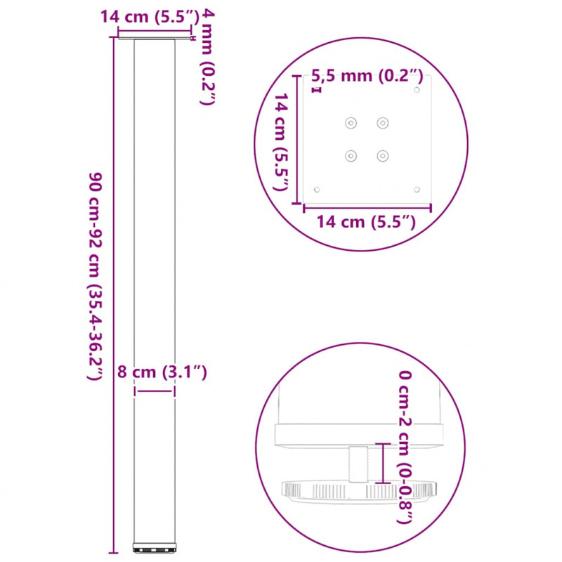 Nogi do stołu barowego 4 szt. Białe 90-92 cm Stalowe