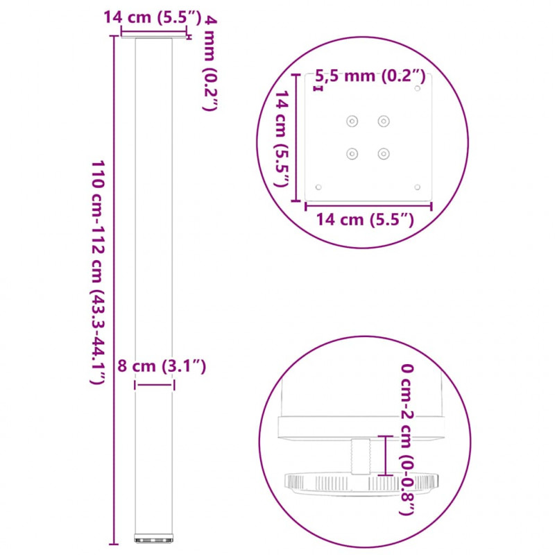 Nogi do stołu barowego 4 szt. Czarne 110-112 cm Stalowe