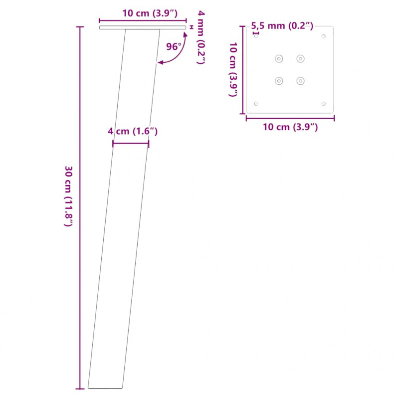 Nogi do stolika kawowego 4 szt. Naturalna stal 30 cm Stal