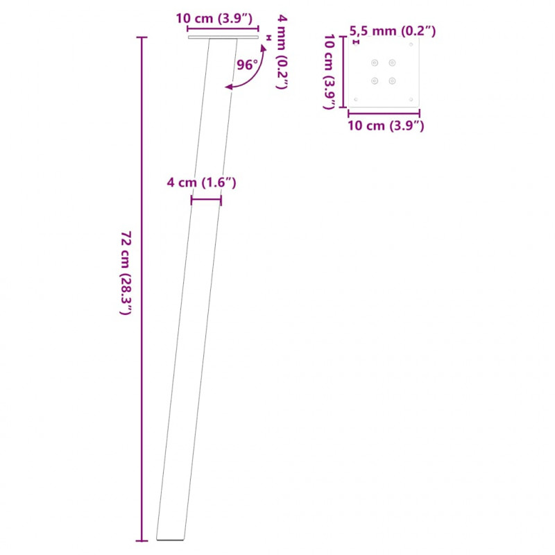 Nogi do stołu konsolowego 4 szt. Naturalna stal 72 cm Stal
