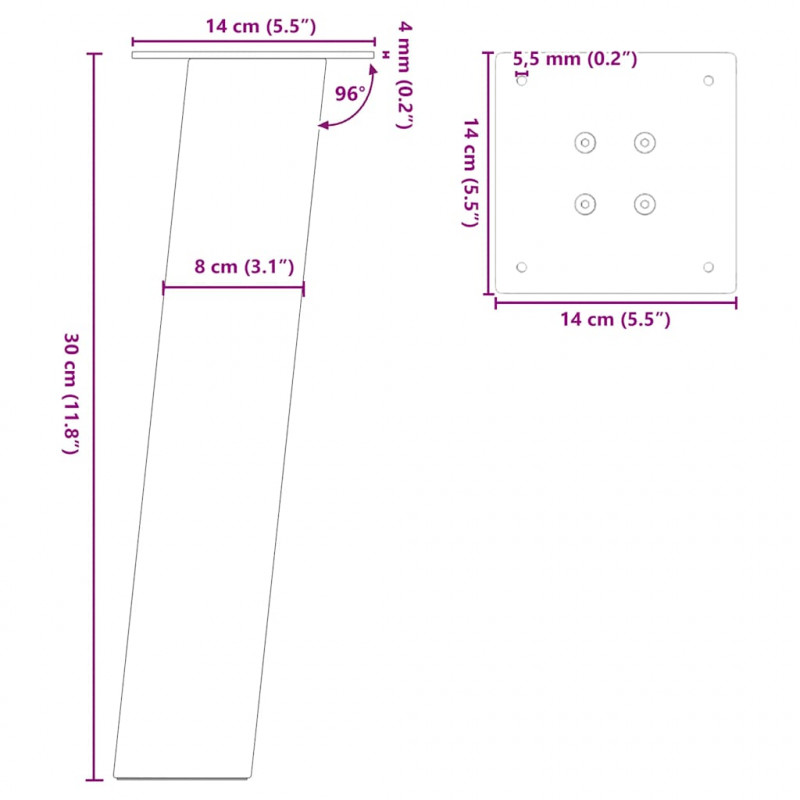 Nogi do stolika kawowego 4 szt. Naturalna stal 30 cm Stal