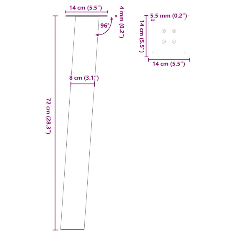 Nogi do stołu konsolowego 4 szt. Antracyt 72 cm Stal