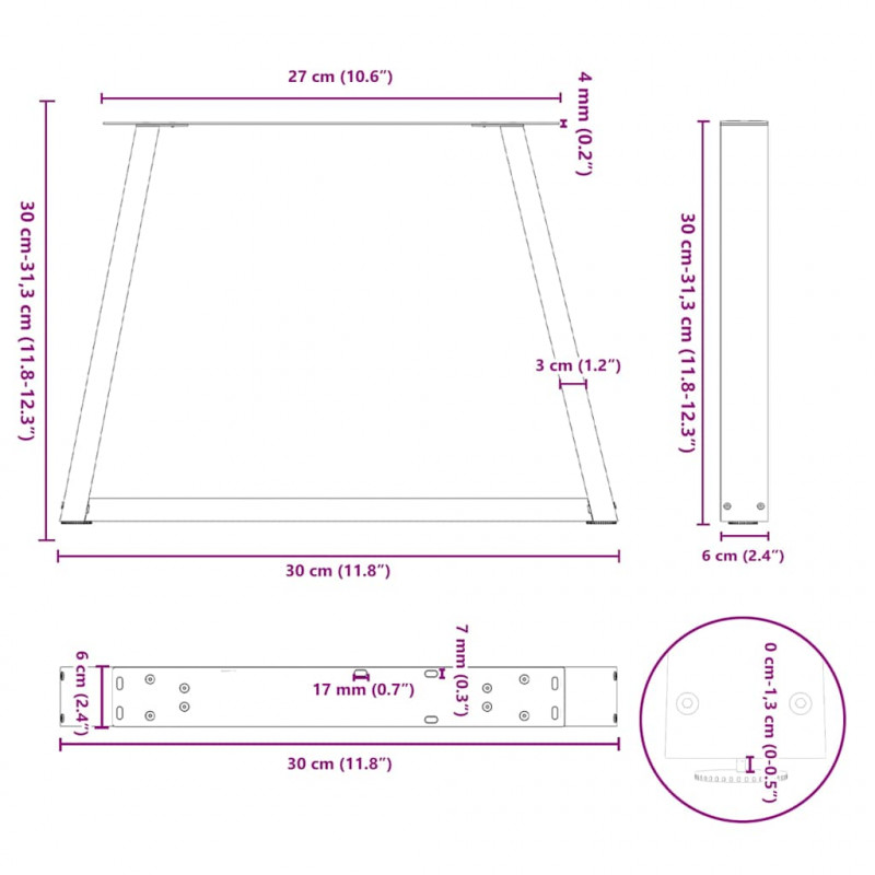 Nogi do stolika kawowego w kształcie litery V 2 szt. Antracyt 30x(30-31,3) cm Stal