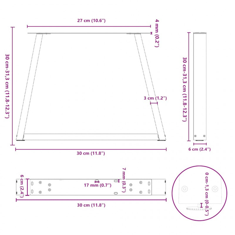 Nogi do stolika kawowego w kształcie litery V 2 szt. Naturalna stal 30x(30-31,3) cm Stal