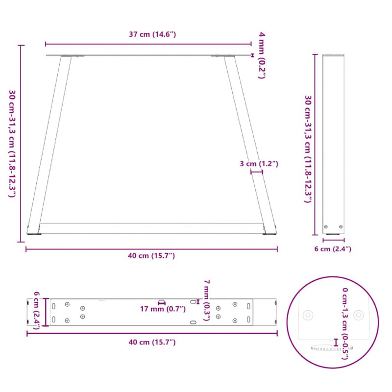 Nogi do stolika kawowego w kształcie litery V 2 szt. Czarne 40x(30-31,3) cm Stal
