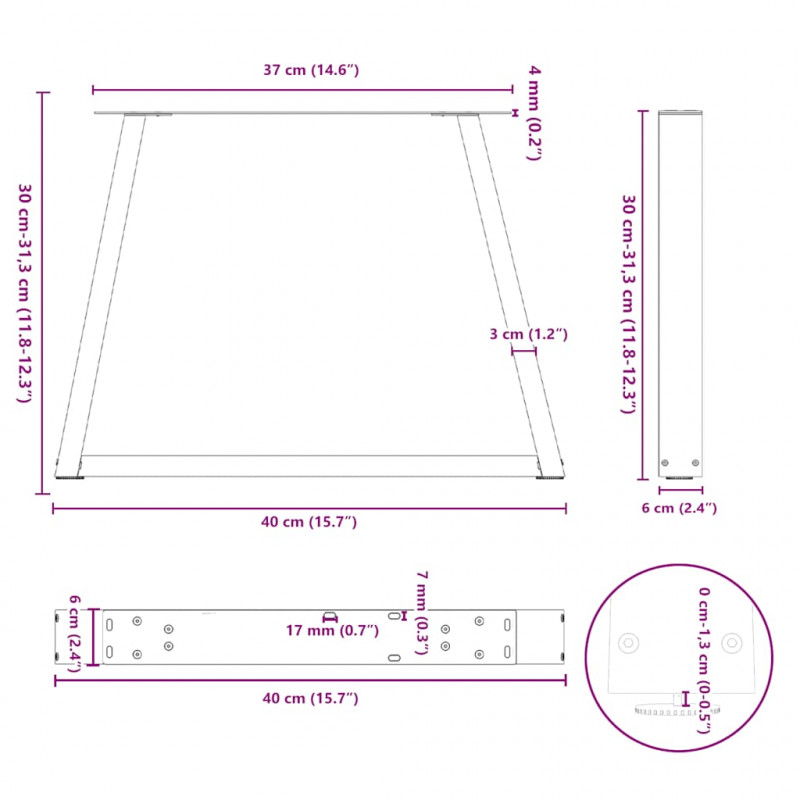 Nogi do stolika kawowego w kształcie litery V 2 szt. Naturalna stal 40x(30-31,3) cm Stal