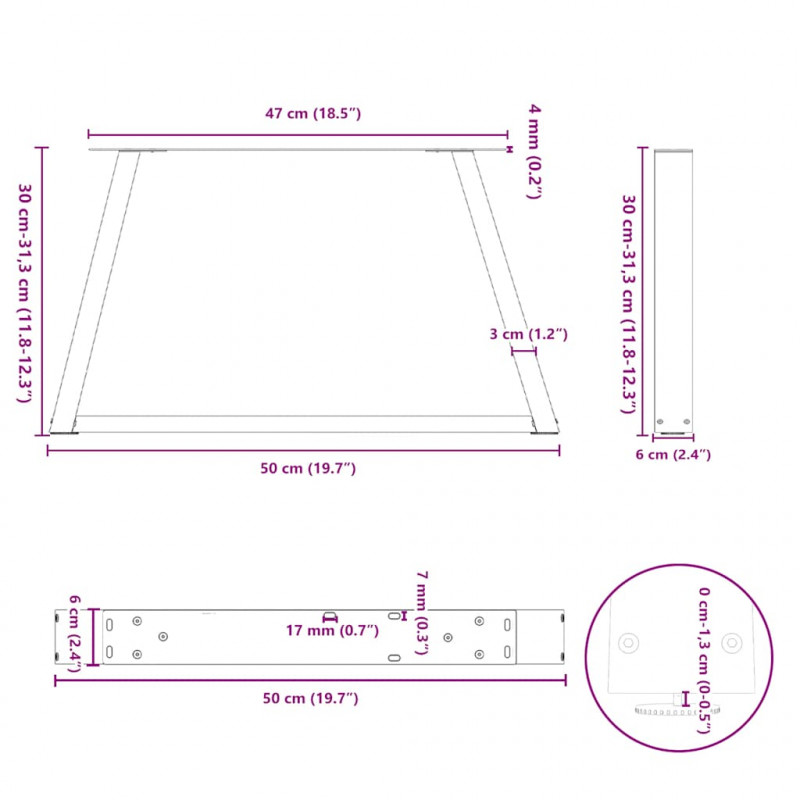 Nogi do stolika kawowego w kształcie litery V 2 szt. Białe 50x(30-31,3) cm Stal