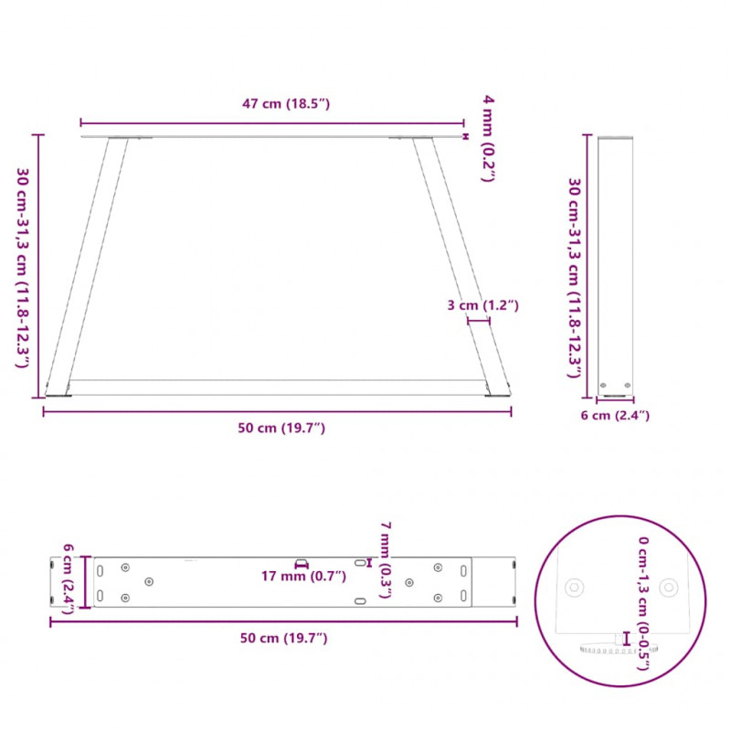Nogi do stolika kawowego w kształcie litery V 2 szt. Antracyt 50x(30-31,3) cm Stal