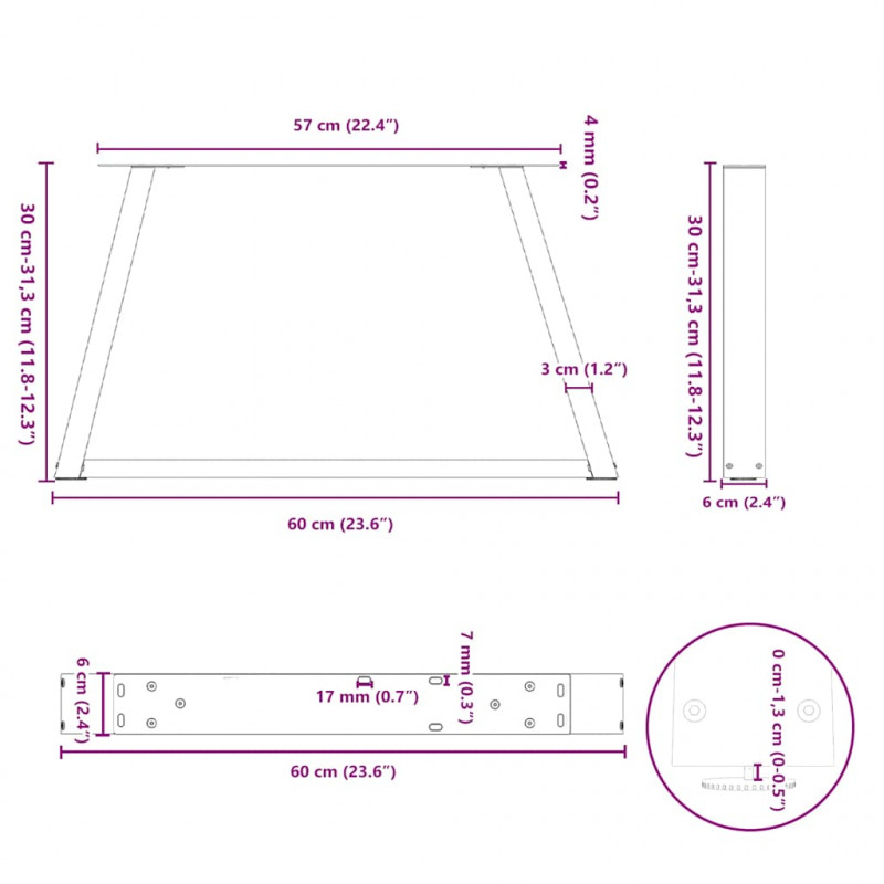 Nogi do stolika kawowego w kształcie litery V 2 szt. Białe 60x(30-31,3) cm Stal