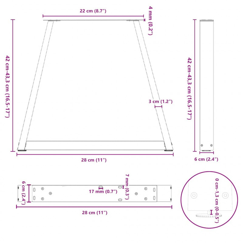 Nogi do stolika kawowego w kształcie litery V 2 szt. Białe 28x(42-43,3) cm Stal