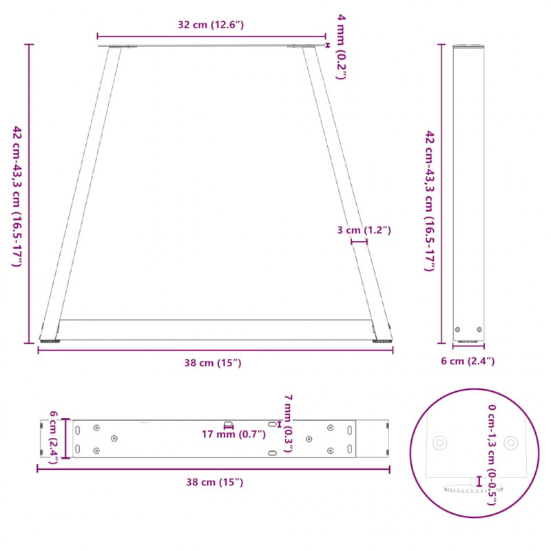 Nogi do stolika kawowego w kształcie litery V 2 szt. Czarne 38x(42-43,3) cm Stalowe