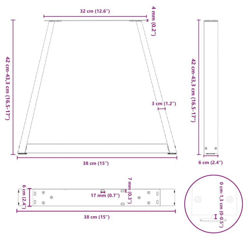 Nogi do stolika kawowego w kształcie litery V 2 szt. Białe 38x(42-43,3) cm Stal