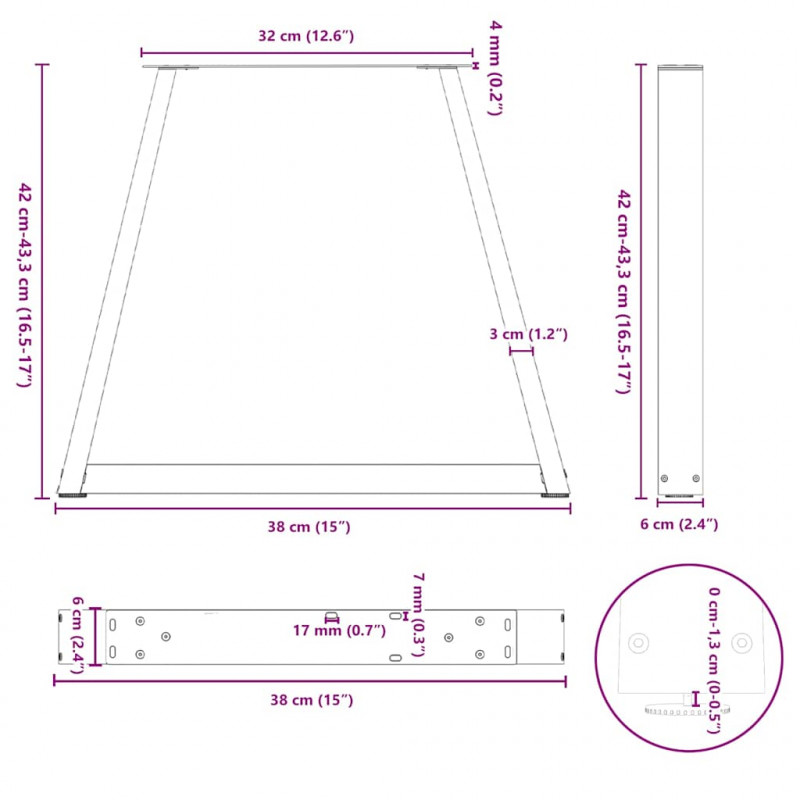 Nogi do stolika kawowego w kształcie litery V 2 szt. Antracyt 38x(42-43,3) cm Stal