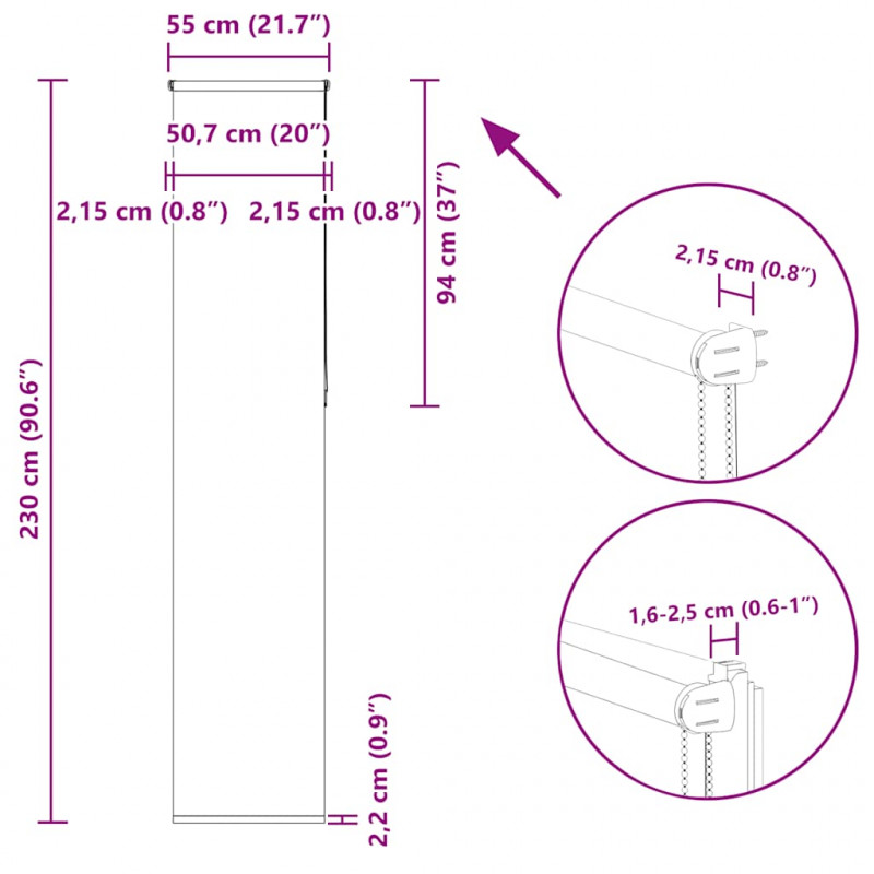 Roleta zaciemniająca Żółta 55x230 cm Szerokość tkaniny 50,7 cm