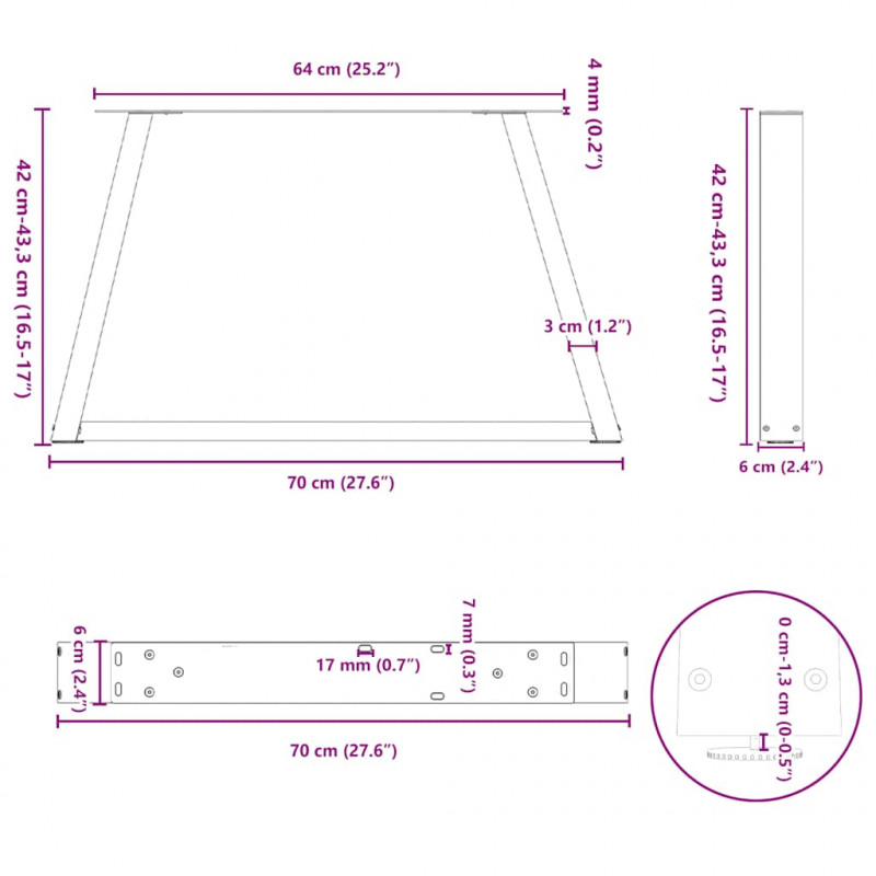 Nogi do stolika kawowego w kształcie litery V 2 szt. Białe 70x(42-43,3) cm Stal