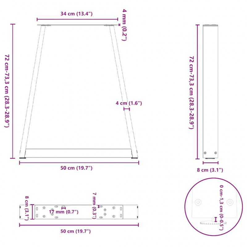 Nogi do stołu jadalnego w kształcie litery V 2 szt. Białe 50x(72-73,3) cm Stal