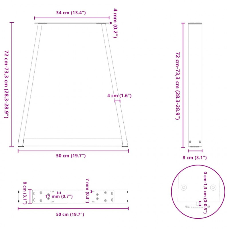 Nogi do stołu jadalnego w kształcie litery V 2 szt. Antracyt 50x(72-73,3) cm Stal