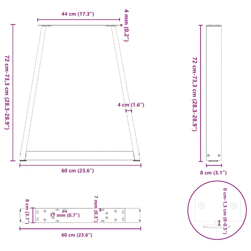 Nogi do stołu jadalnego w kształcie litery V 2 szt. Antracyt 60x(72-73,3) cm Stal