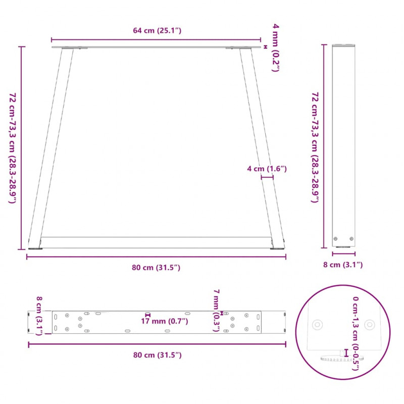 Nogi do stołu jadalnego w kształcie litery V 2 szt. Czarne 80x(72-73,3) cm Stal