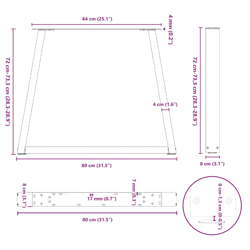 Nogi do stołu jadalnego w kształcie litery V 2 szt. Białe 80x(72-73,3) cm Stal