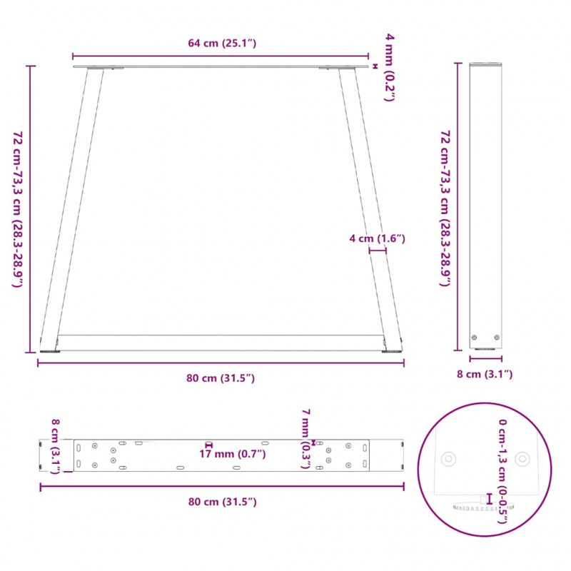 Nogi do stołu jadalnego w kształcie litery V 2 szt. Antracyt 80x(72-73,3) cm Stal