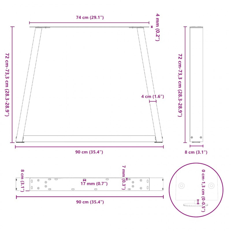 Nogi do stołu jadalnego w kształcie litery V 2 szt. Białe 90x(72-73,3) cm Stal
