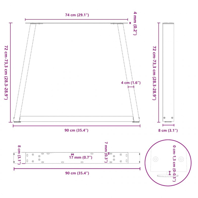 Nogi do stołu jadalnego w kształcie litery V 2 szt. Antracyt 90x(72-73,3) cm Stal