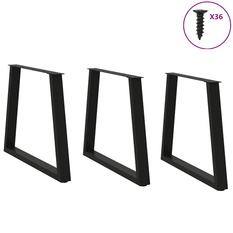 Nogi do stołu jadalnego w kształcie litery V 3 szt. Czarne 70x(72-73,3) cm Stalowe