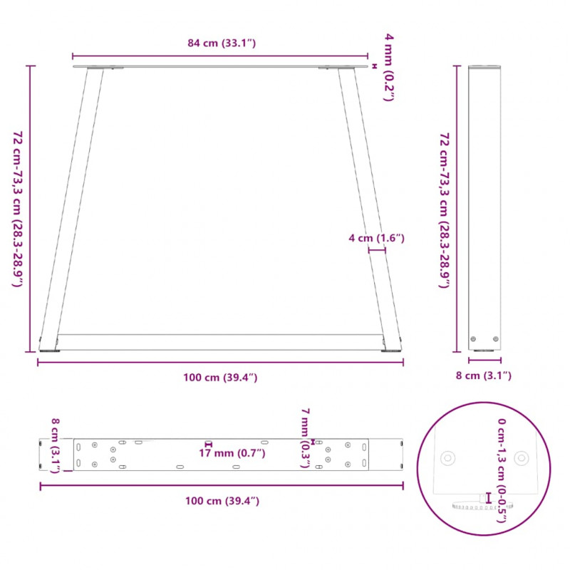 Nogi do stołu jadalnego w kształcie litery V 3 szt. Antracyt 100x(72-73,3) cm Stal