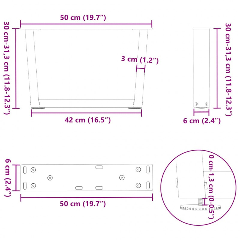 Nogi do stolika kawowego w kształcie litery V 2 szt. Białe 50x(30-31,3) cm Stal