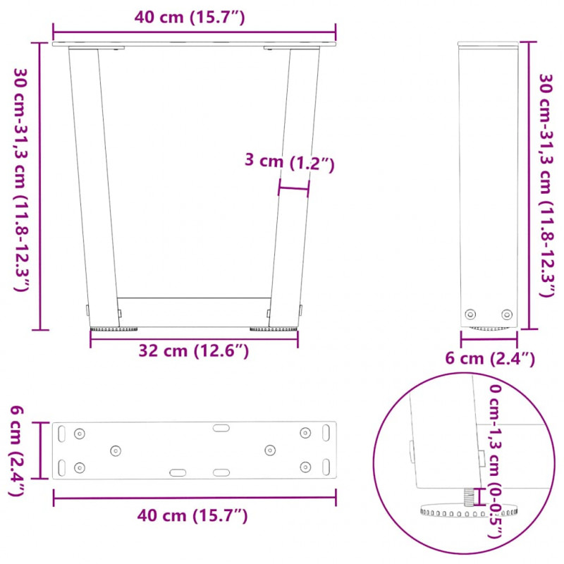 Nogi do stolika kawowego w kształcie litery V 2 szt. Białe 40x(30-31,3) cm Stal
