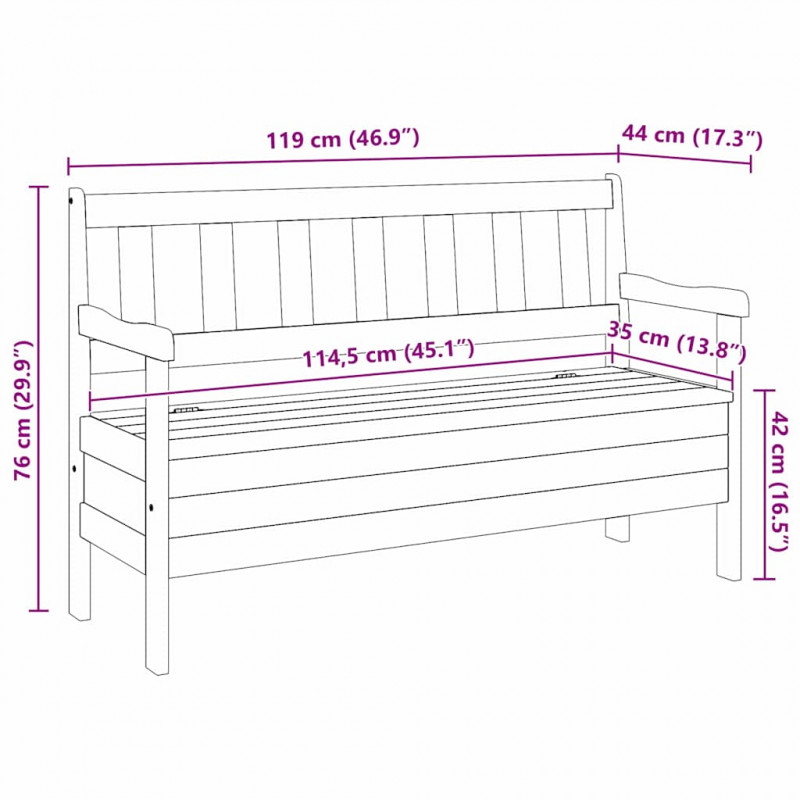Ławka ogrodowa Brązowy 119 x 44 x 76 cm Lite drewno sosnowe
