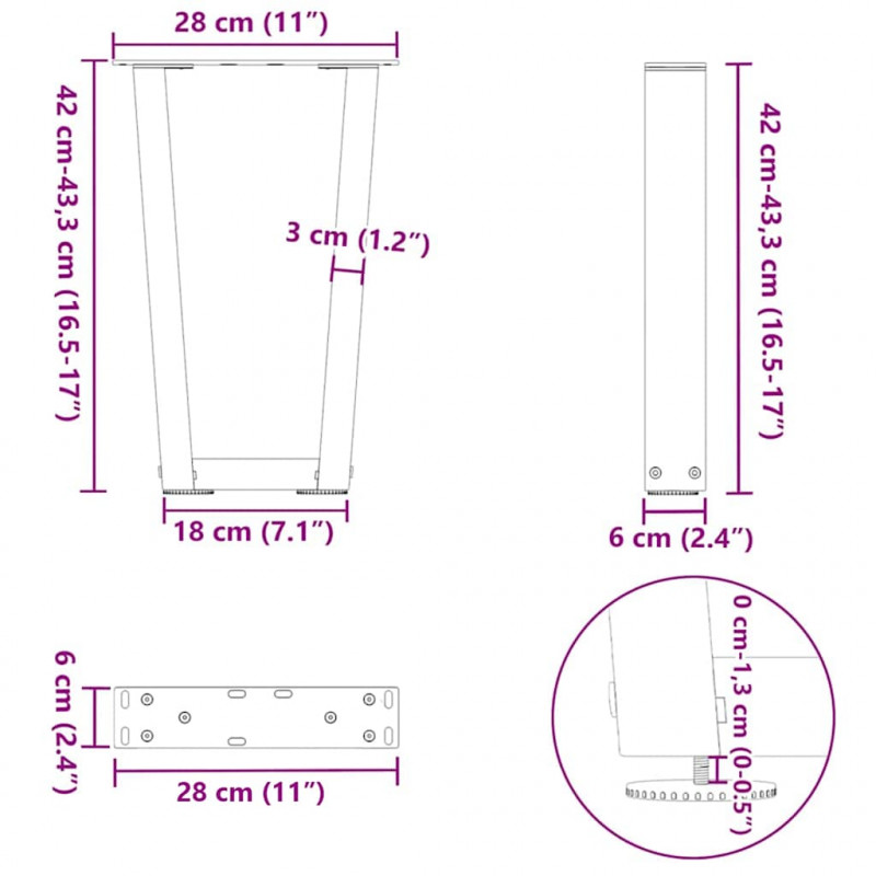 Nogi do stolika kawowego w kształcie litery V 2 szt. Antracyt 28x(42-43,3) cm Stal