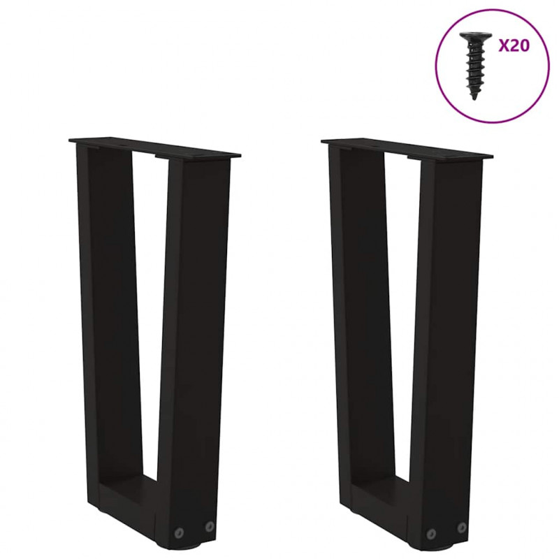 Nogi do stolika kawowego w kształcie litery V 2 szt. Czarne 38x(42-43,3) cm Stalowe