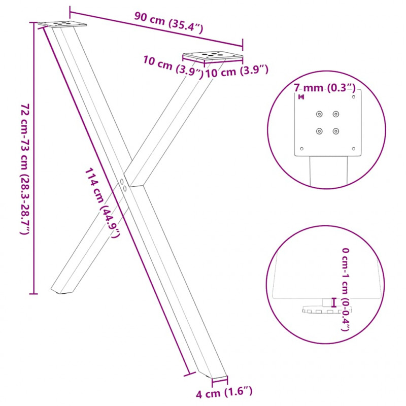 Nogi do stołu jadalnego w kształcie litery X 2 szt. Czarne 90x(72-73) cm Stal