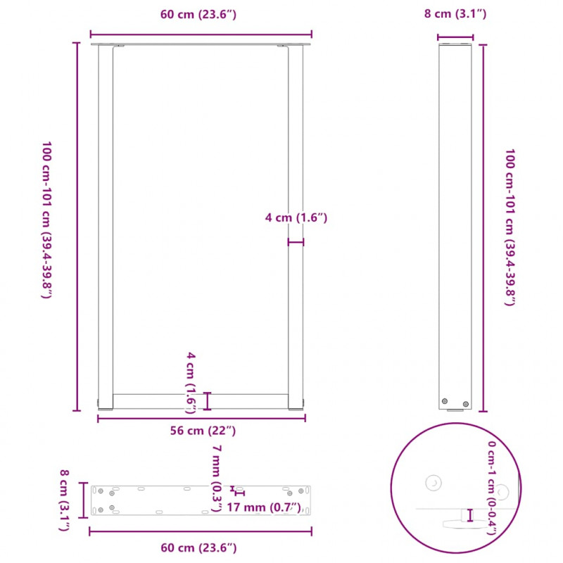 Nogi do stołu barowego w kształcie litery U 2 szt. Białe 60x(100-101) cm Stal