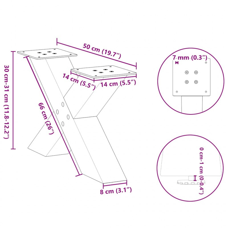 Nogi do stolika kawowego w kształcie litery X 2 szt. Czarne 50x(30-31) cm Stal