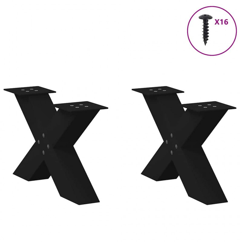 Nogi do stolika kawowego w kształcie litery X 2 szt. Czarne 60x(30-31) cm Stal