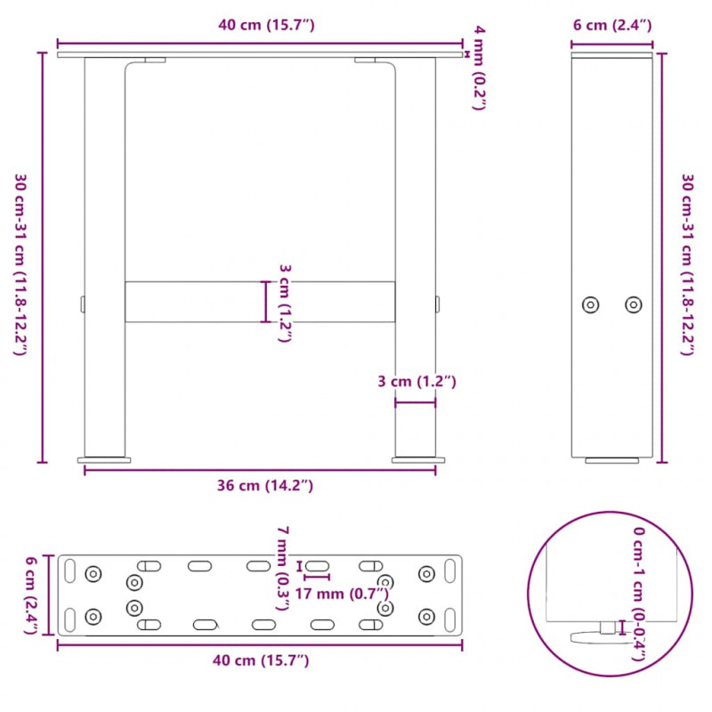 Nogi do stolika kawowego czarne 2 szt. 40x(30-31) cm stal