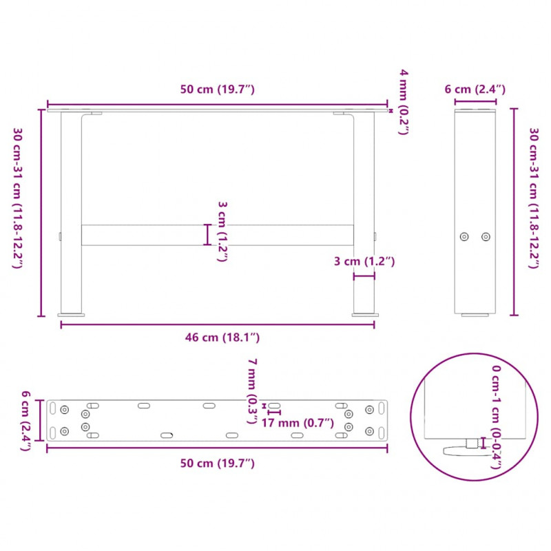 Nogi do stolika kawowego Białe 2 szt. 50x(30-31) cm Stal