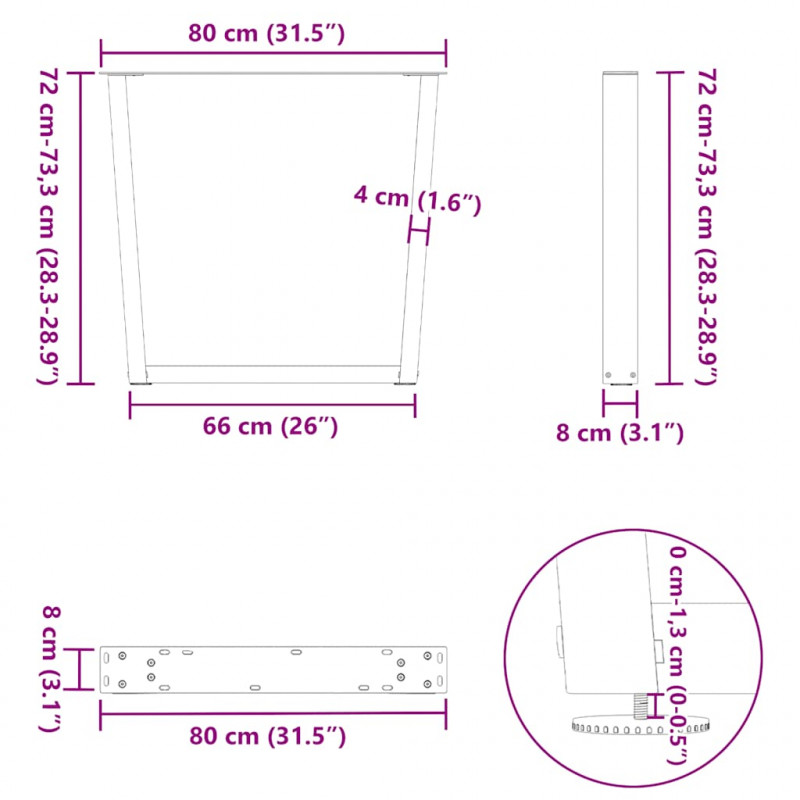 Nogi do stołu jadalnego w kształcie litery V 2 szt. Antracyt 80x(72-73,3) cm Stal