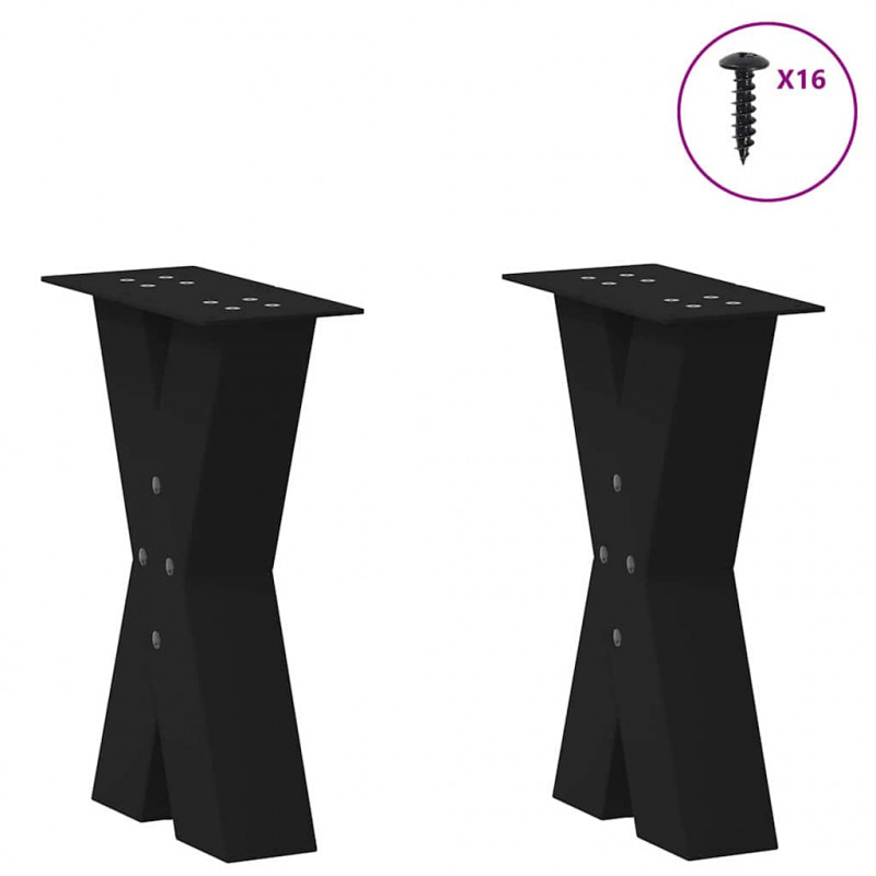 Nogi do stolika kawowego w kształcie litery X 2 szt. Czarne 38x(42-43) cm Stal